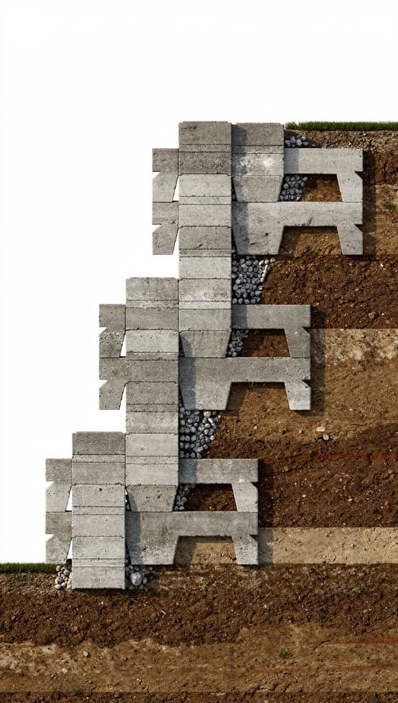 Retaining wall made from stacked notched blocks